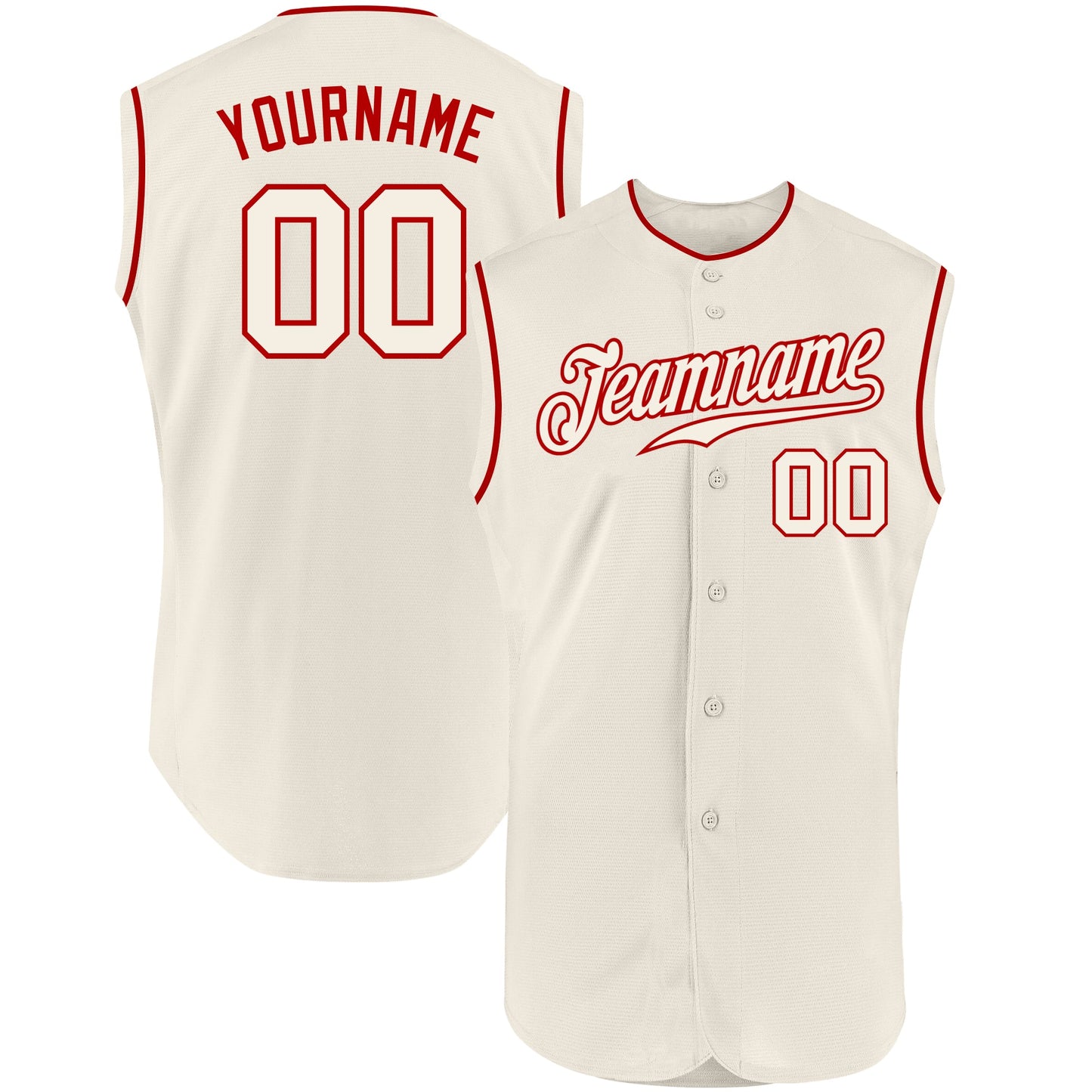 Custom Cream Cream-Red Authentic Sleeveless Baseball Jersey - Main View