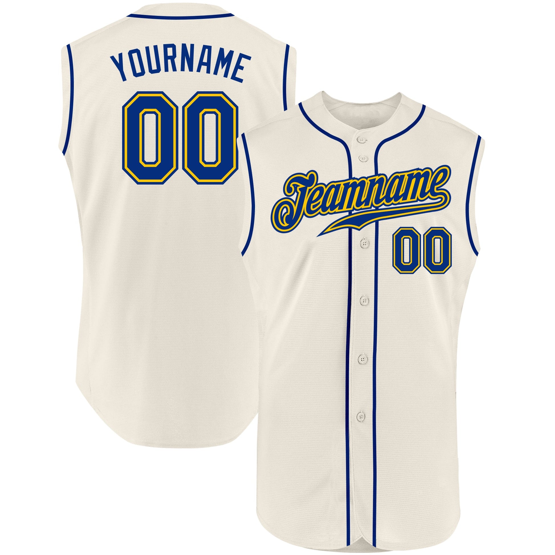 Custom Cream Royal-Gold Authentic Sleeveless Baseball Jersey - Main View