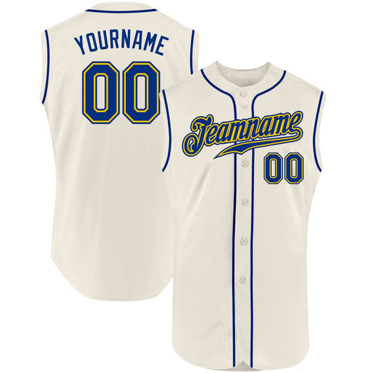 Custom Cream Royal-Gold Authentic Sleeveless Baseball Jersey - Main View