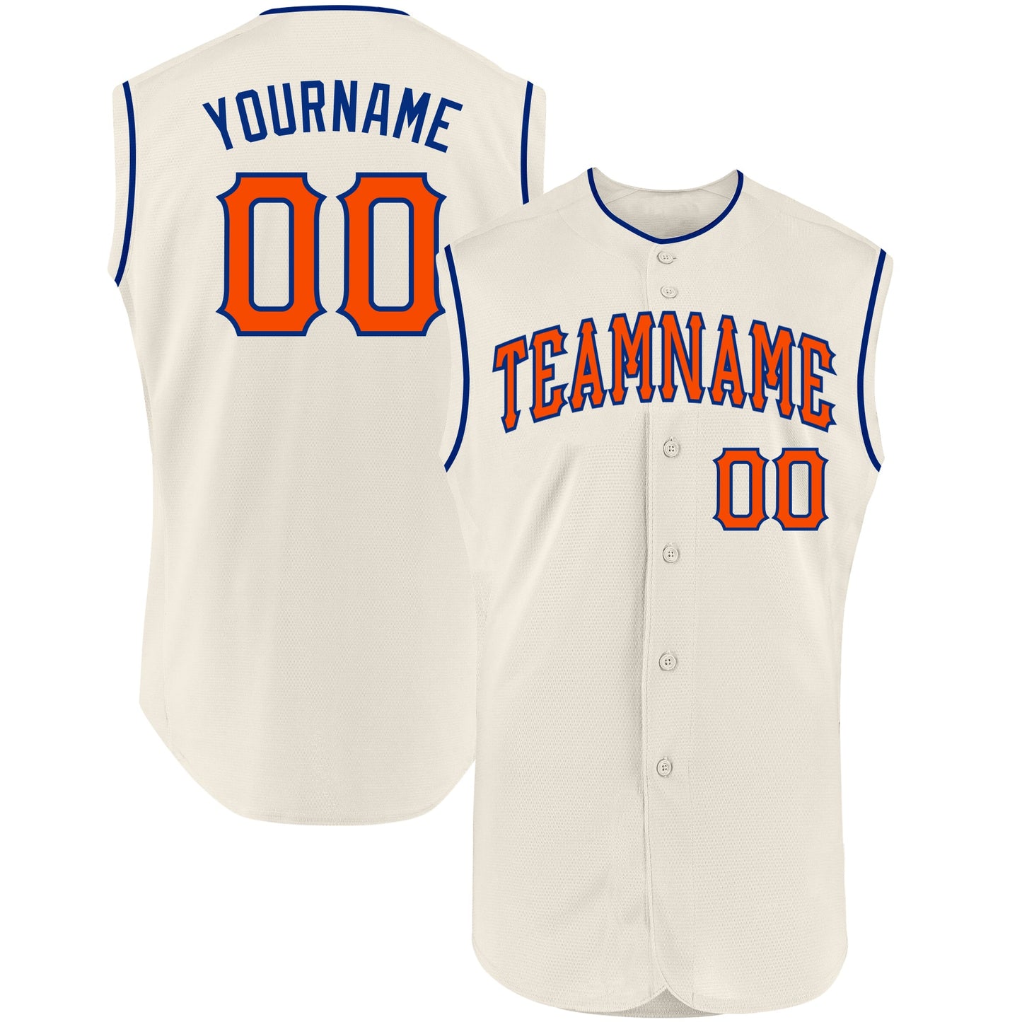 Custom Cream Orange-Royal Authentic Sleeveless Baseball Jersey - Main View