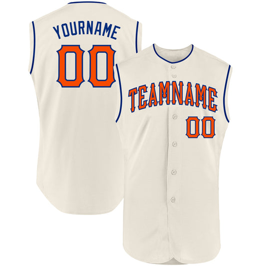 Custom Cream Orange-Royal Authentic Sleeveless Baseball Jersey - Main View