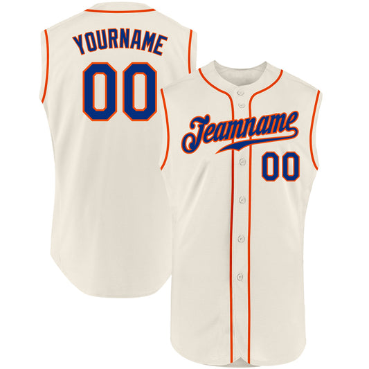 Custom Cream Royal-Orange Authentic Sleeveless Baseball Jersey - Main View