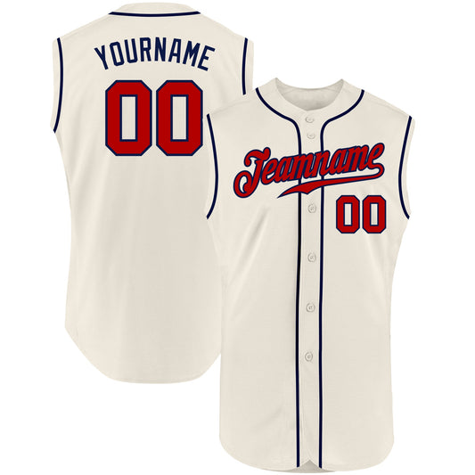 Custom Cream Red-Navy Authentic Sleeveless Baseball Jersey - Main View