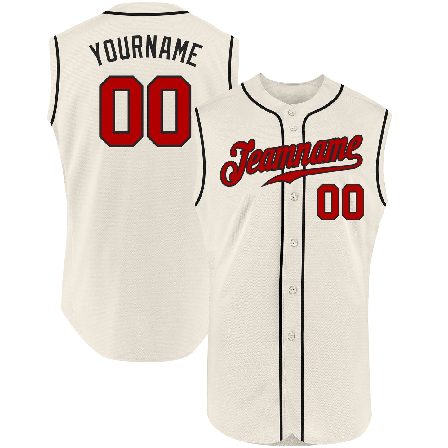 Custom Cream Red-Black Authentic Sleeveless Baseball Jersey - Main View
