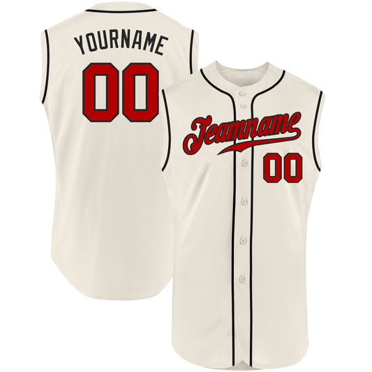 Custom Cream Red-Black Authentic Sleeveless Baseball Jersey - Main View