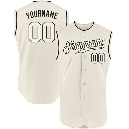 Custom Cream Cream-Black Authentic Sleeveless Baseball Jersey - Main View