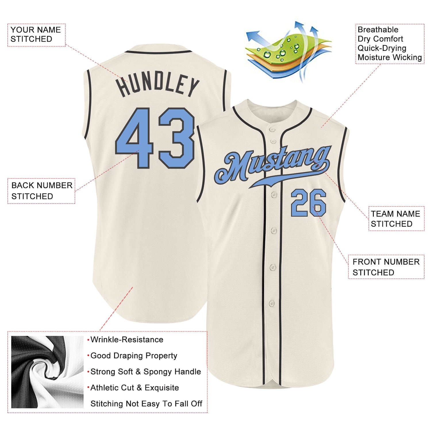 Custom Cream Light Blue-Steel Gray Authentic Sleeveless Father's Day Baseball Jersey view 2