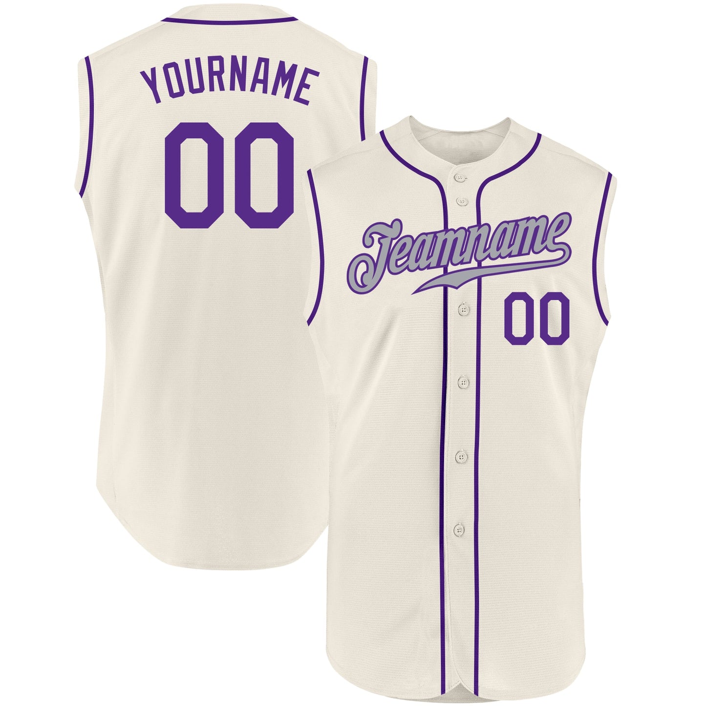 Custom Cream Purple-Gray Authentic Sleeveless Baseball Jersey - Main View