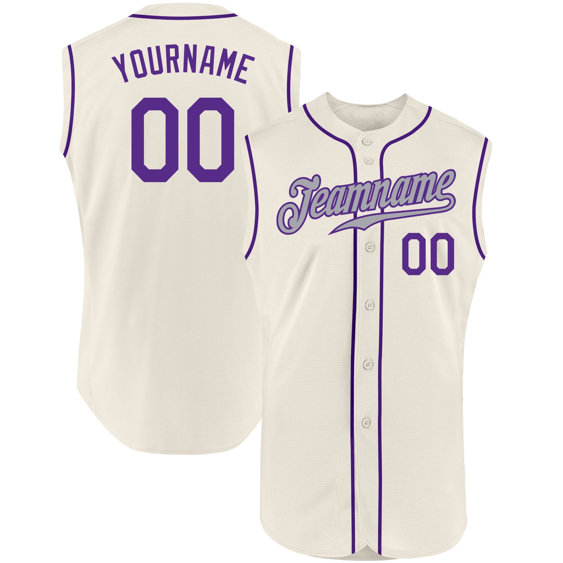 Custom Cream Purple-Gray Authentic Sleeveless Baseball Jersey - Main View
