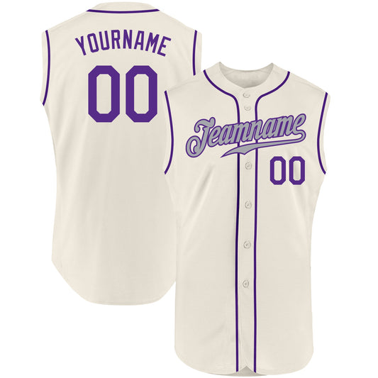 Custom Cream Purple-Gray Authentic Sleeveless Baseball Jersey - Main View