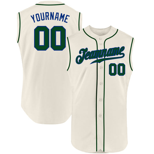 Custom Cream Green-Royal Authentic Sleeveless Baseball Jersey - Main View
