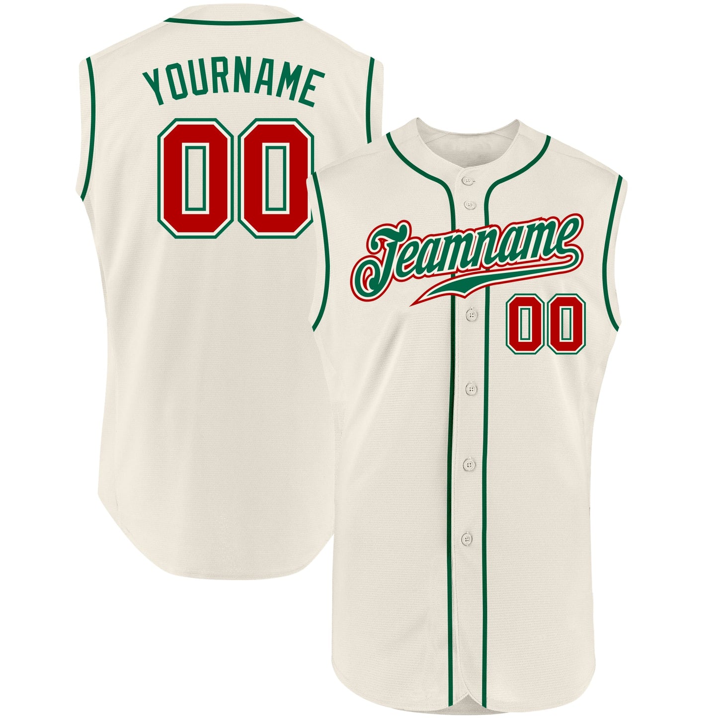 Custom Cream Red-Kelly Green Authentic Sleeveless Baseball Jersey - Main View