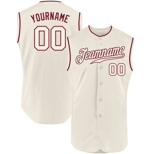 Custom Cream Cream-Crimson Authentic Sleeveless Baseball Jersey - Main View