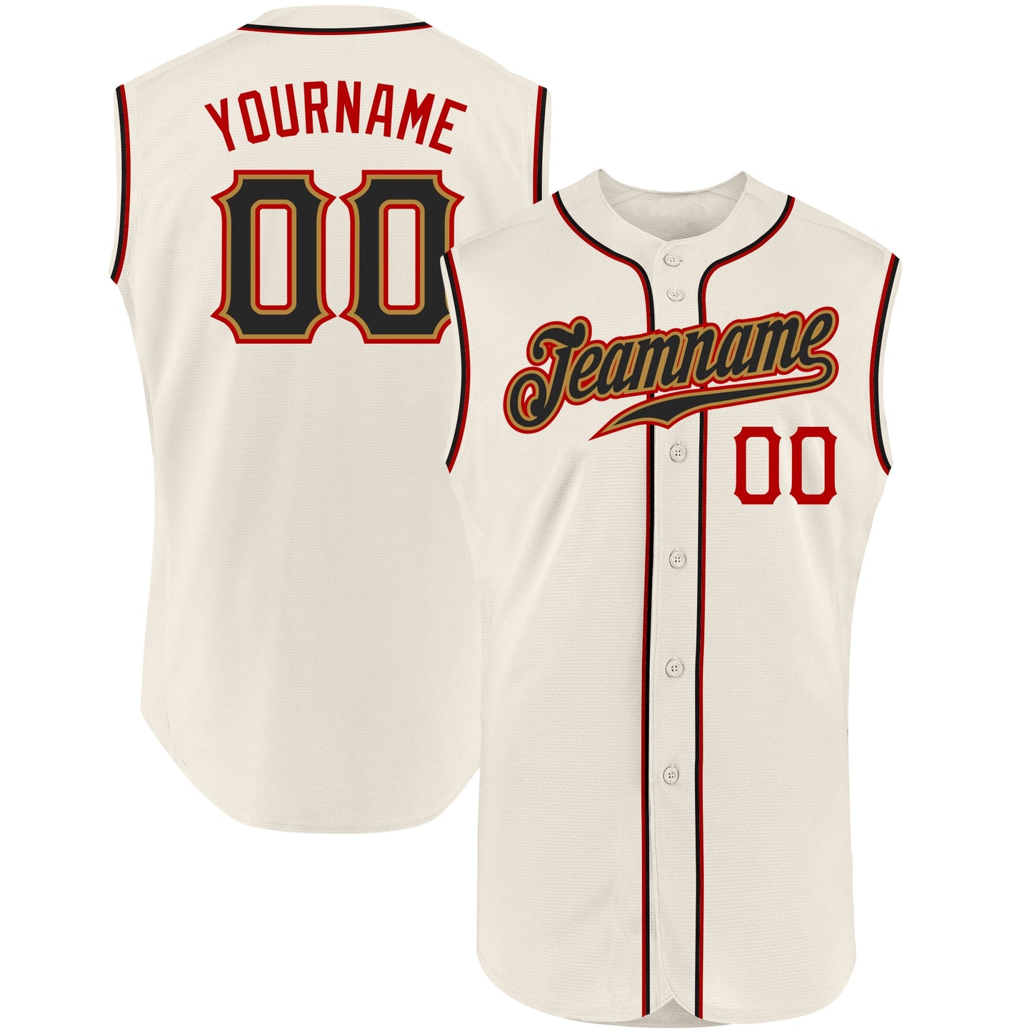 Custom Cream Black-Red Authentic Sleeveless Baseball Jersey - Main View