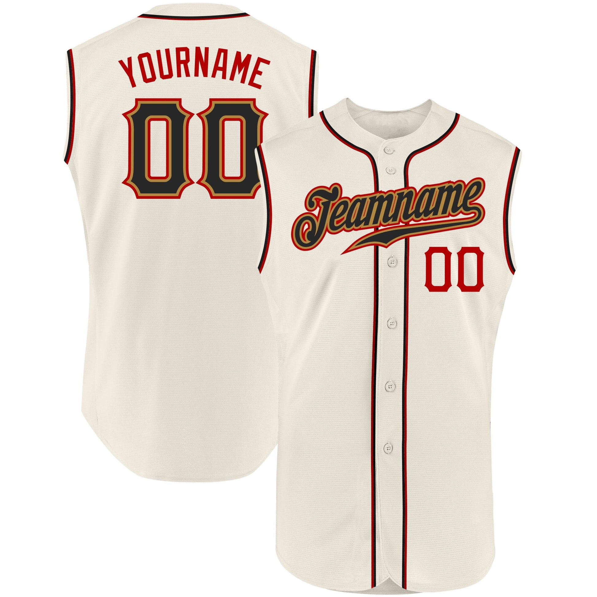 Custom Cream Black-Red Authentic Sleeveless Baseball Jersey - Main View