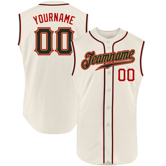 Custom Cream Black-Red Authentic Sleeveless Baseball Jersey - Main View