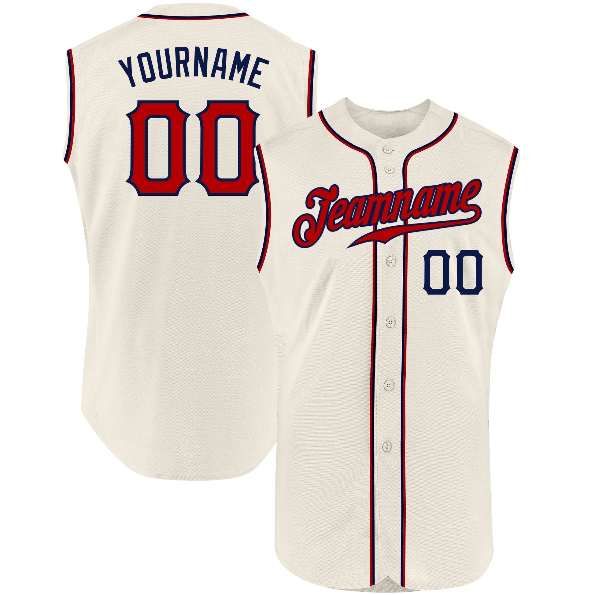 Custom Cream Red-Navy Authentic Sleeveless Baseball Jersey - Main View