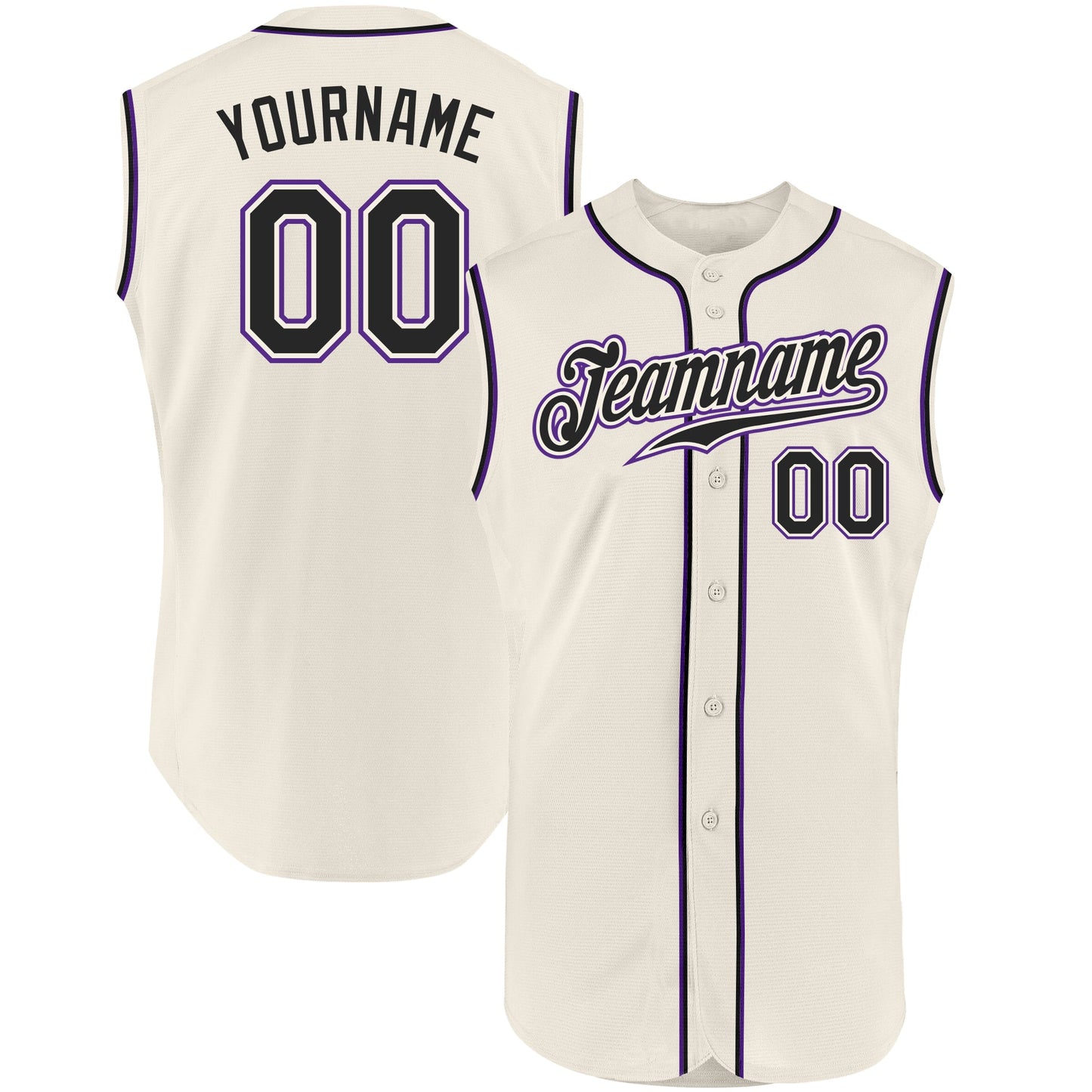 Custom Cream Black-Purple Authentic Sleeveless Baseball Jersey - Main View