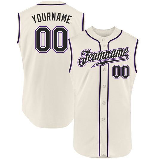 Custom Cream Black-Purple Authentic Sleeveless Baseball Jersey - Main View