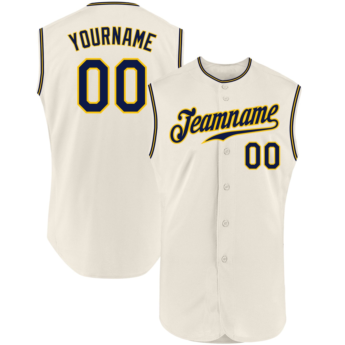 Custom Cream Navy-Gold Authentic Sleeveless Baseball Jersey - Main View