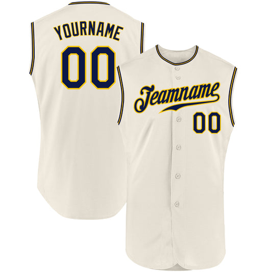 Custom Cream Navy-Gold Authentic Sleeveless Baseball Jersey - Main View