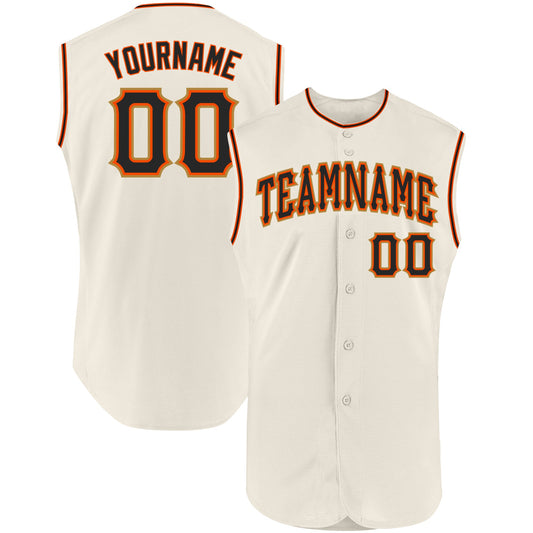 Custom Cream Black-Orange Authentic Sleeveless Baseball Jersey - Main View