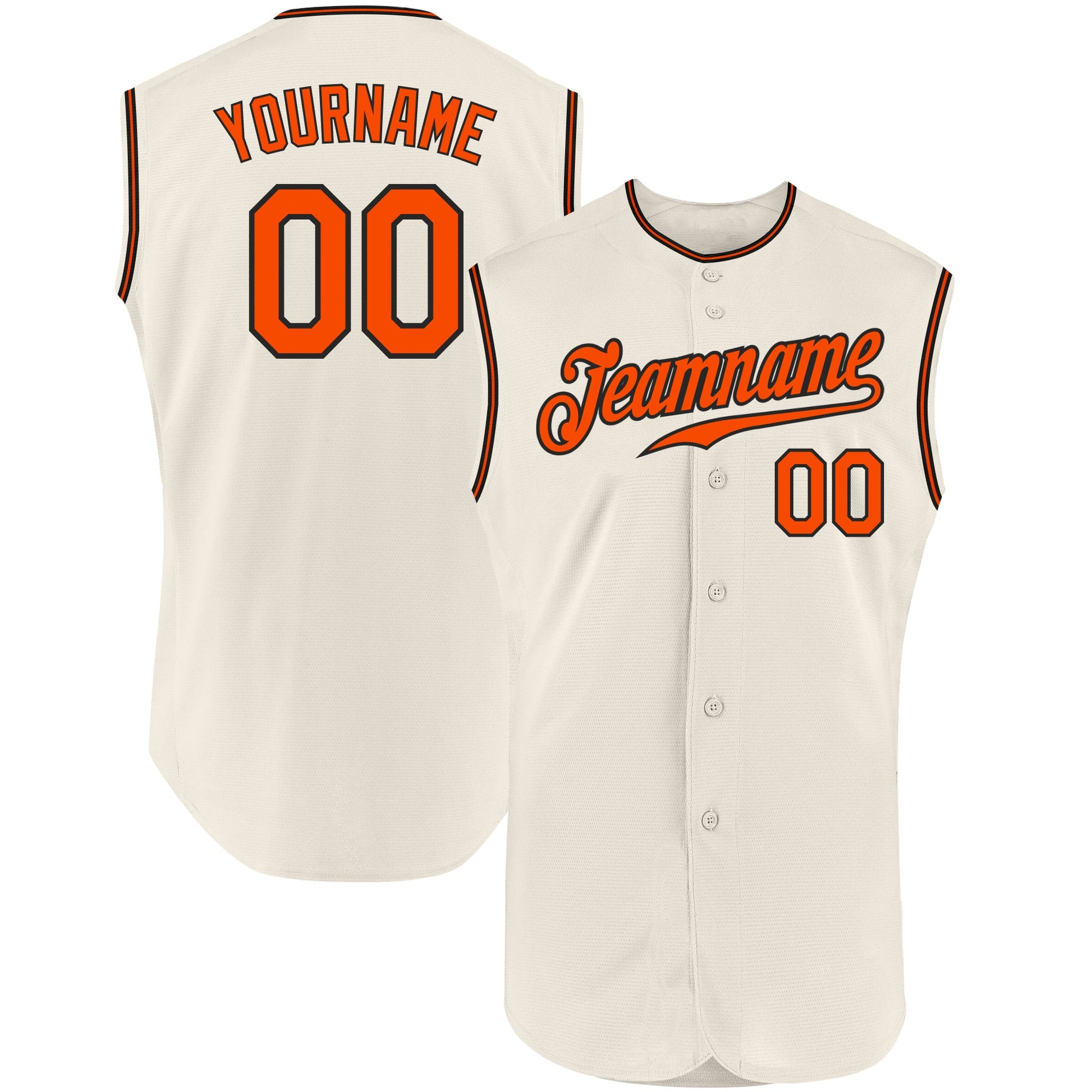 Custom Cream Orange-Black Authentic Sleeveless Baseball Jersey - Main View