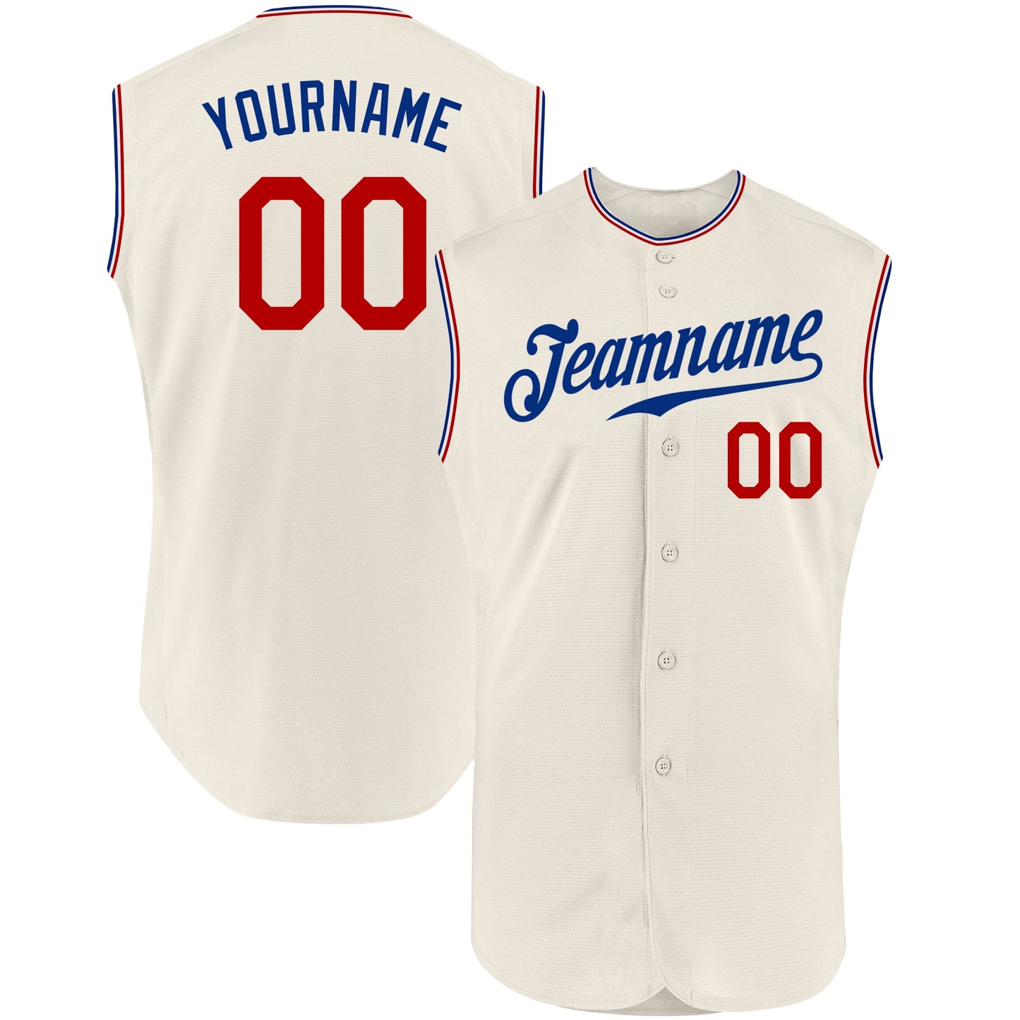 Custom Cream Red-Royal Authentic Sleeveless Baseball Jersey - Main View