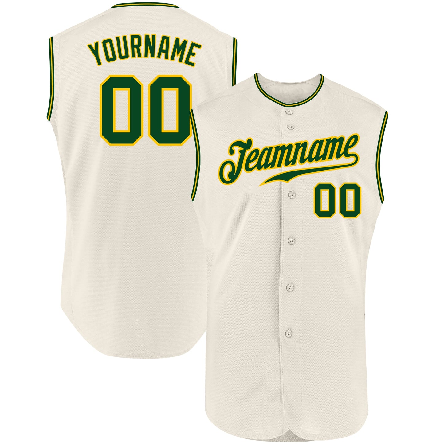 Custom Cream Green-Gold Authentic Sleeveless Baseball Jersey - Main View