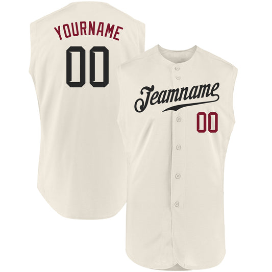 Custom Cream Black-Crimson Authentic Sleeveless Baseball Jersey - Main View