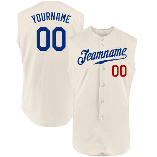 Custom Cream Royal-Red Authentic Sleeveless Baseball Jersey - Main View