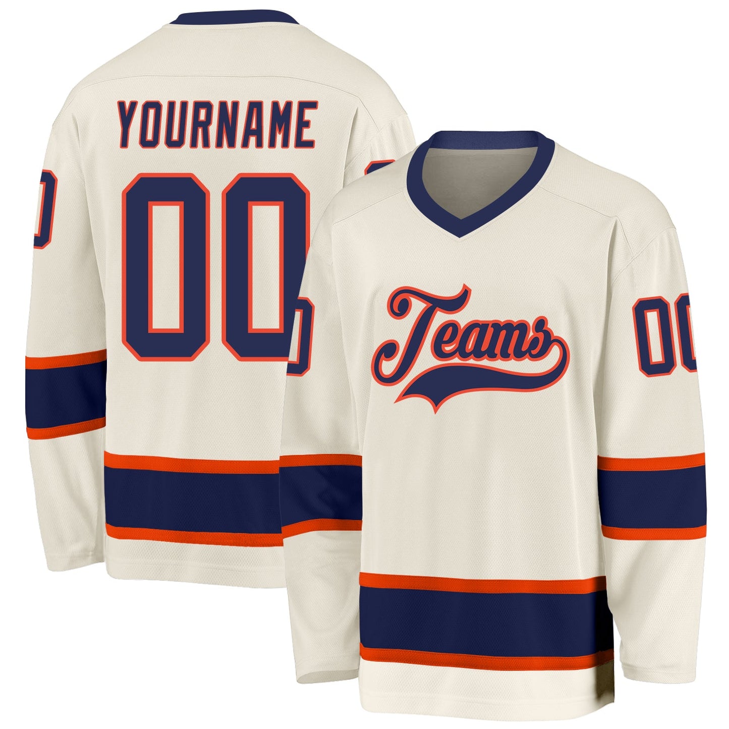 Custom Cream Navy-Orange Hockey Jersey - Main View