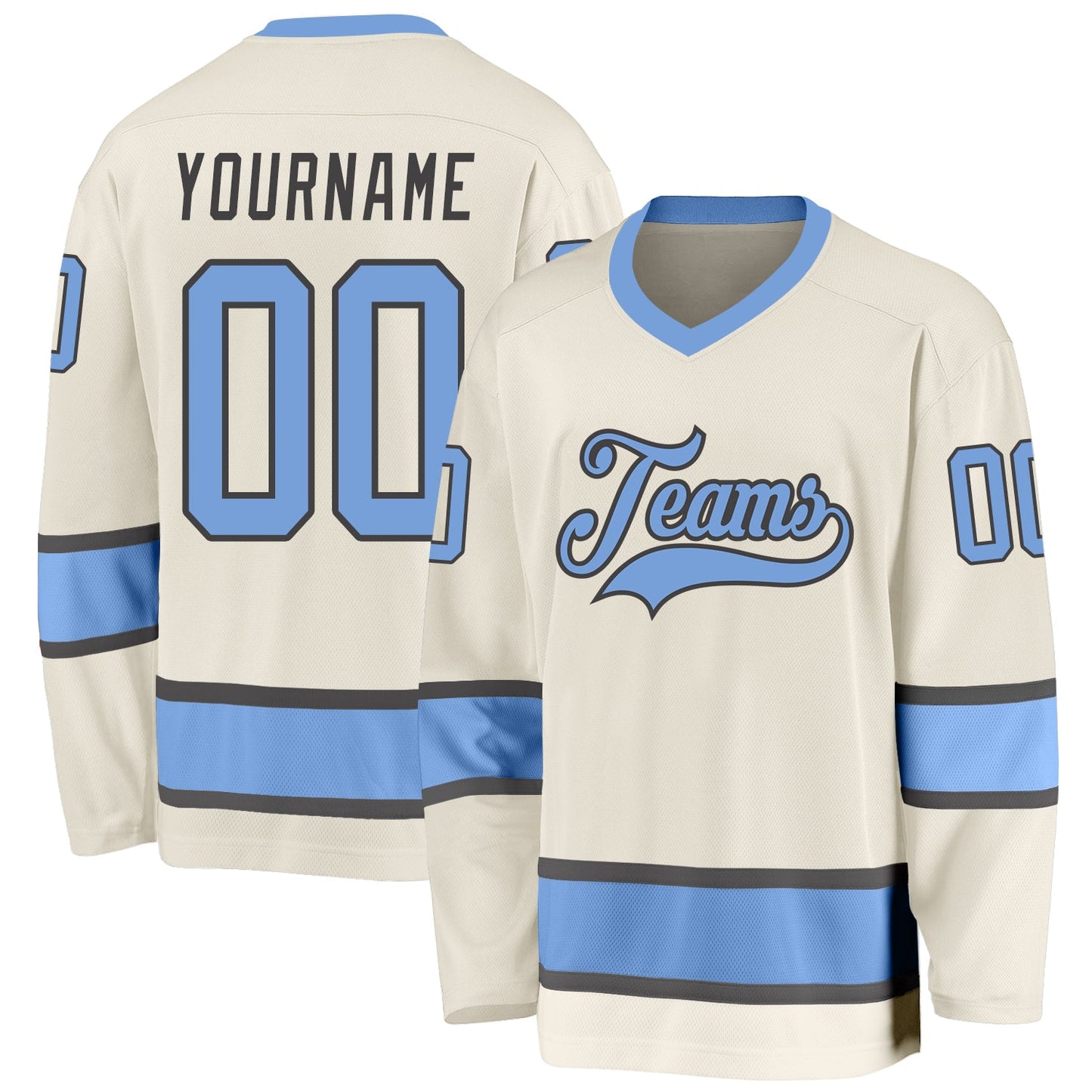 Custom Cream Light Blue-Steel Gray Hockey Jersey - Main View