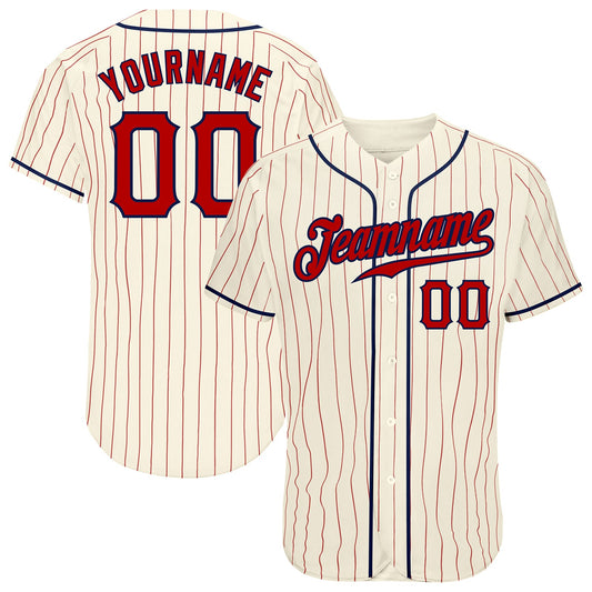 Custom Cream Red Pinstripe Red-Navy Authentic Baseball Jersey - Main View