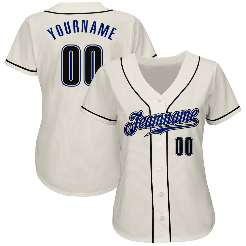 Custom Cream Black-Royal Authentic Baseball Jersey view 2
