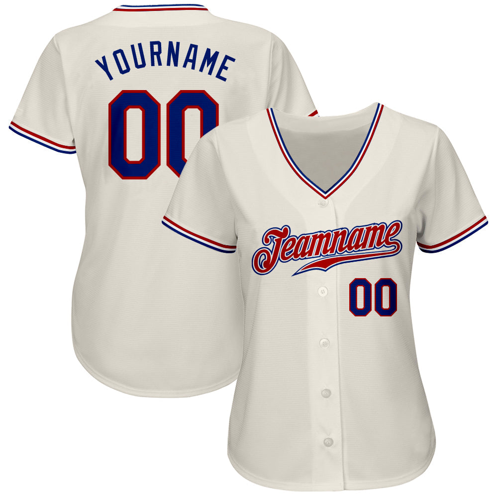 Custom Cream Royal-Red Authentic Baseball Jersey view 2