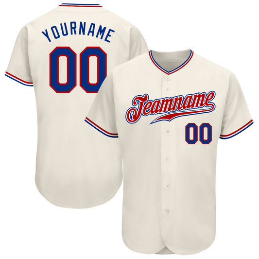 Custom Cream Royal-Red Authentic Baseball Jersey - Main View