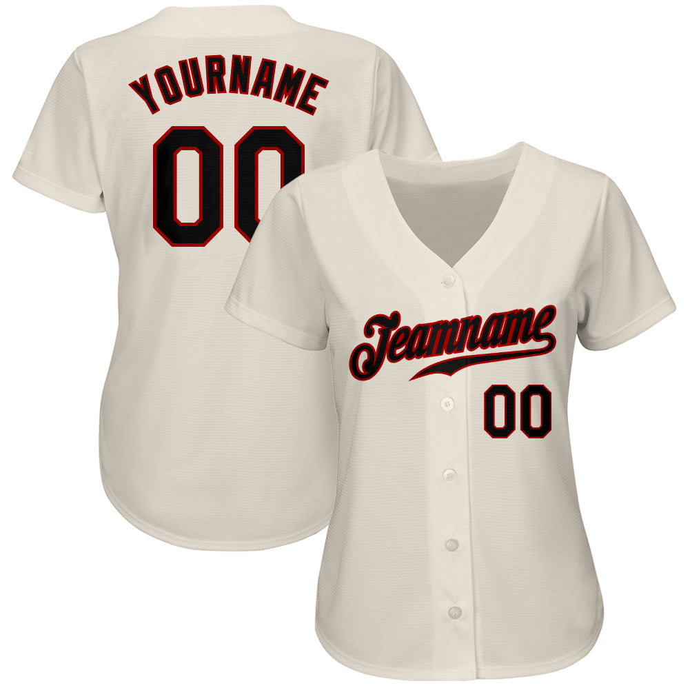 Custom Cream Black-Red Authentic Baseball Jersey view 2