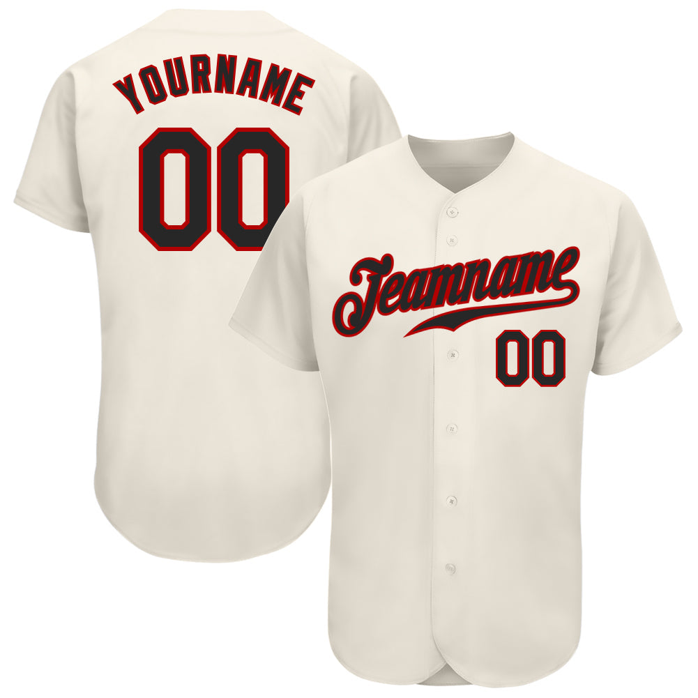 Custom Cream Black-Red Authentic Baseball Jersey - Main View
