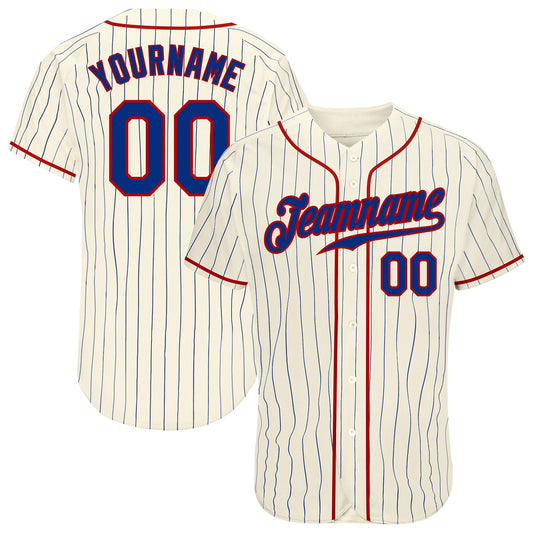 Custom Cream Royal Pinstripe Royal-Red Authentic Baseball Jersey - Main View