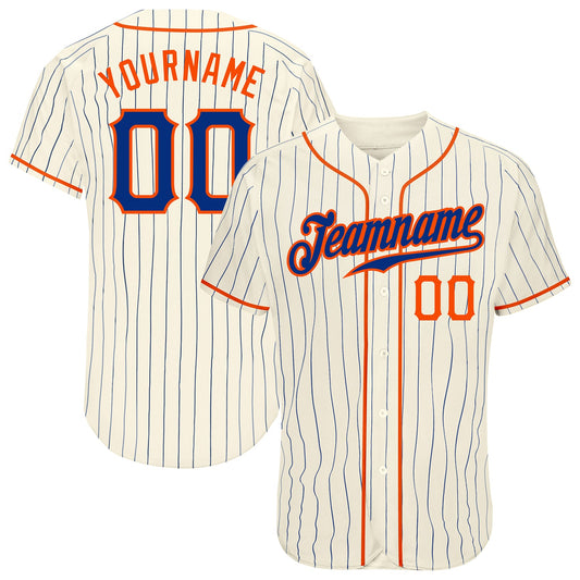 Custom Cream Royal Pinstripe Royal-Orange Authentic Baseball Jersey - Main View