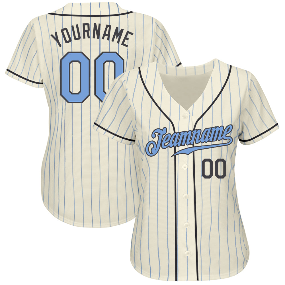 Custom Cream Light Blue Pinstripe Light Blue-Steel Gray Authentic Father's Day Baseball Jersey view 2