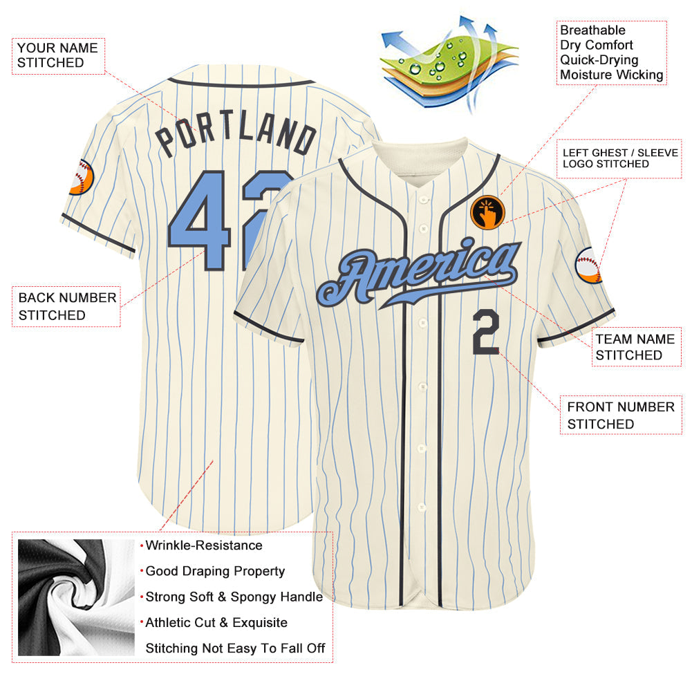 Custom Cream Light Blue Pinstripe Light Blue-Steel Gray Authentic Father's Day Baseball Jersey view 3