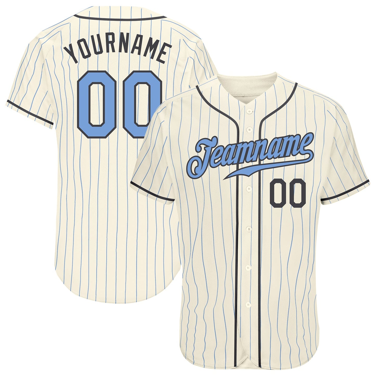 Custom Cream Light Blue Pinstripe Light Blue-Steel Gray Authentic Father's Day Baseball Jersey - Main View