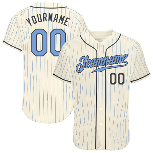 Custom Cream Light Blue Pinstripe Light Blue-Steel Gray Authentic Father's Day Baseball Jersey - Main View