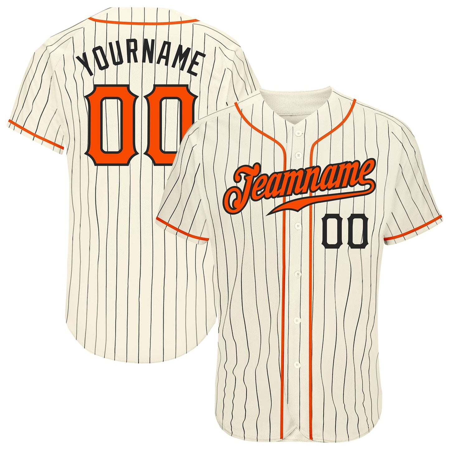 Custom Cream Black Pinstripe Orange-Black Authentic Baseball Jersey - Main View