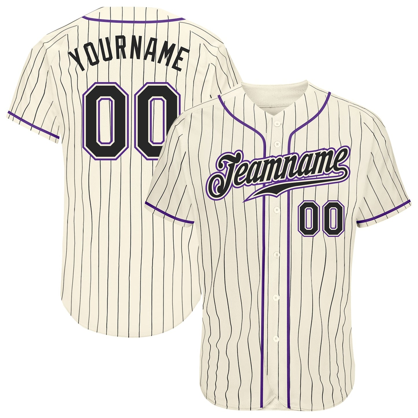 Custom Cream Black Pinstripe Black-Purple Authentic Baseball Jersey - Main View