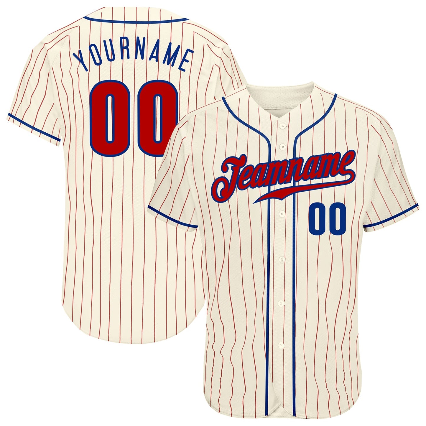 Custom Cream Red Pinstripe Red-Royal Authentic Baseball Jersey - Main View