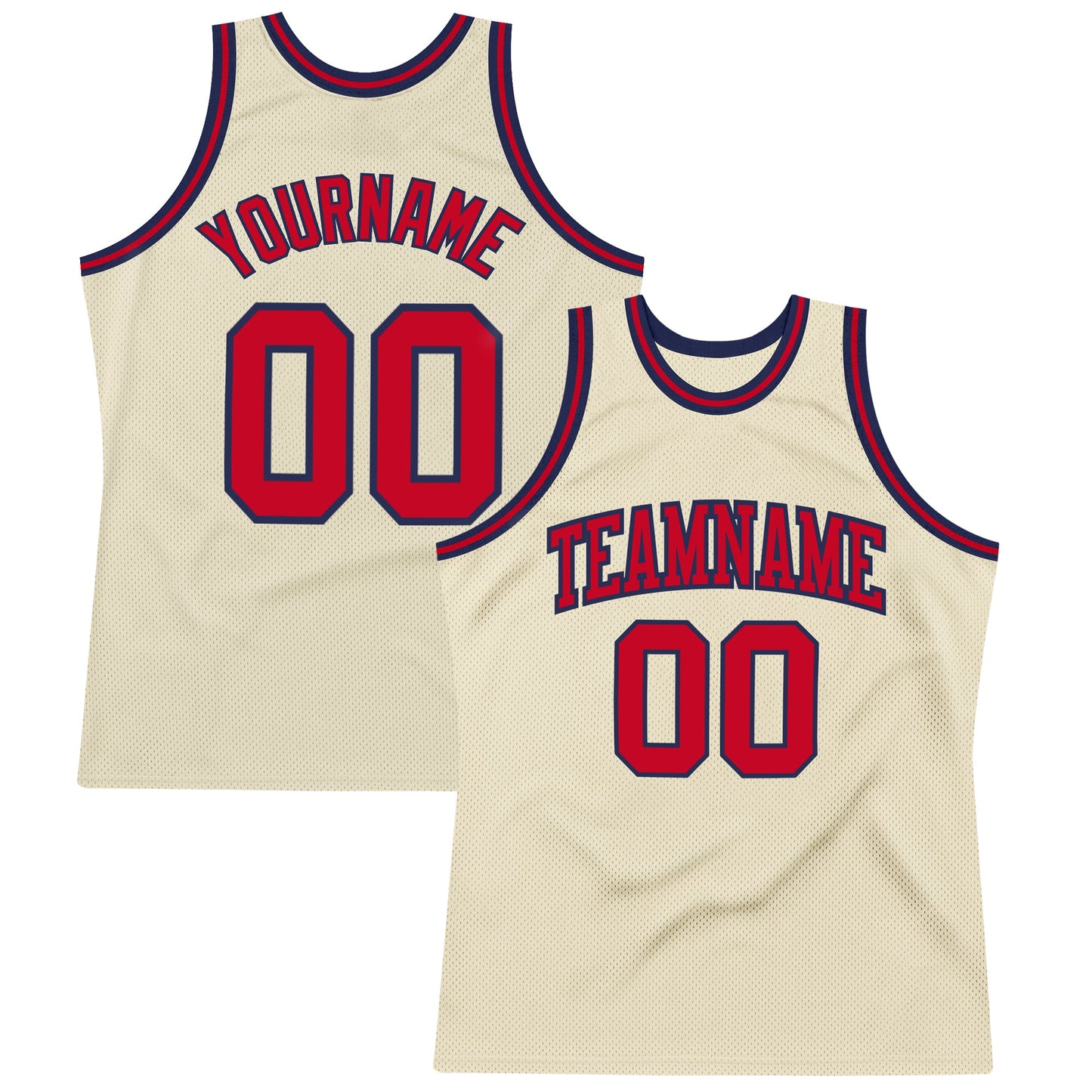 Custom Cream Red-Navy Authentic Throwback Basketball Jersey - Main View