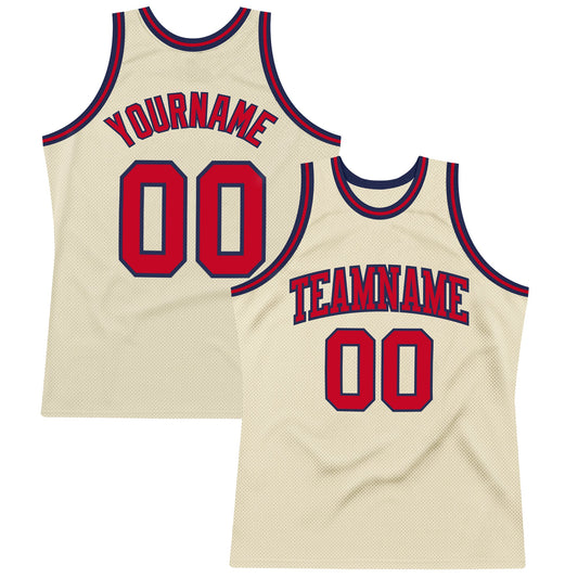 Custom Cream Red-Navy Authentic Throwback Basketball Jersey - Main View